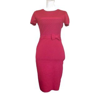 Womens Small‎ 4 6 Red Fitted Sweater Dress Wiggle Bow Heart Lace Overlay